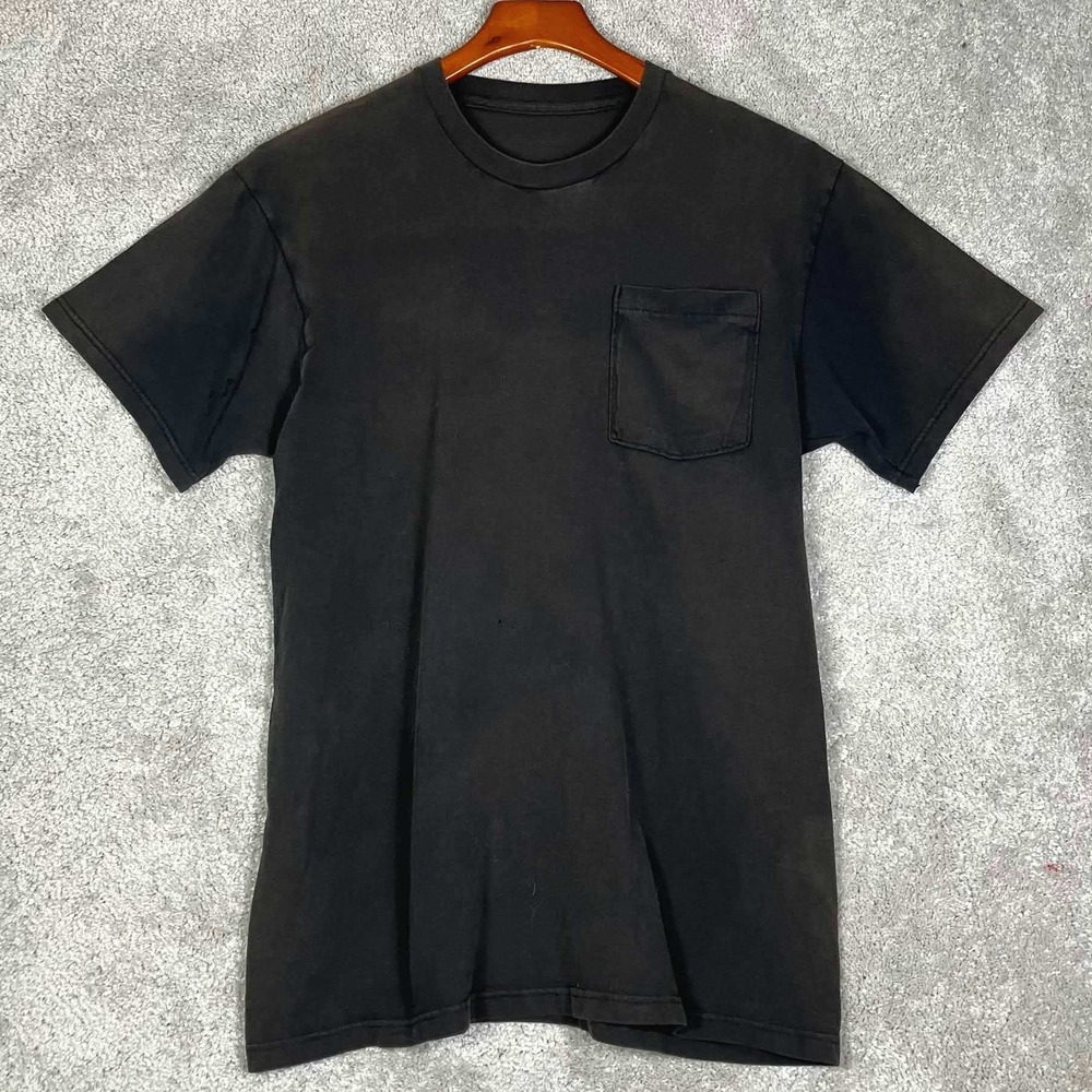 Vintage Selvedge Pocket T-Shirt Mens Black Distressed Thin Sun Faded FOTL? NICE!